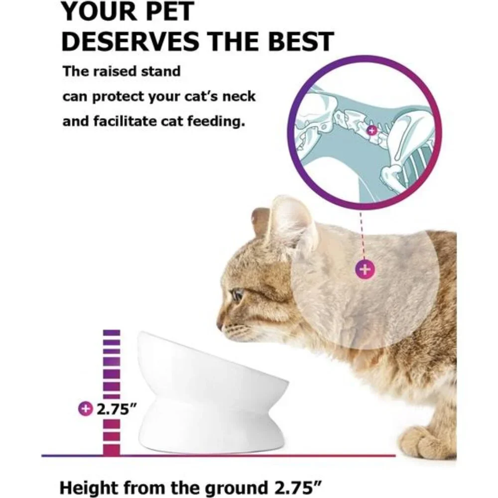 Cat Bowl Anti Vomiting, Raised Food Bowls, Tilted Elevated Bowl,Ceramic Pet Bowl